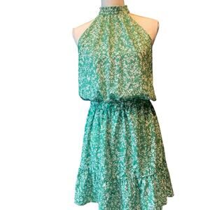 Fairy Cottage Halter neck Green White Flowers dress XL Pretty Femme Cruise Beach